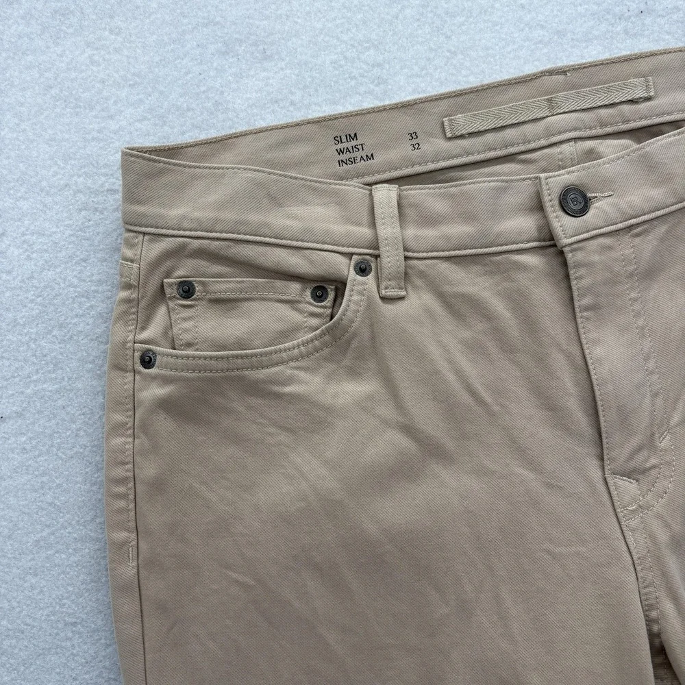 Banana Republic Traveler Pants Mens 33x32 Beige Slim Fit Stretch Khaki 5-Pocket